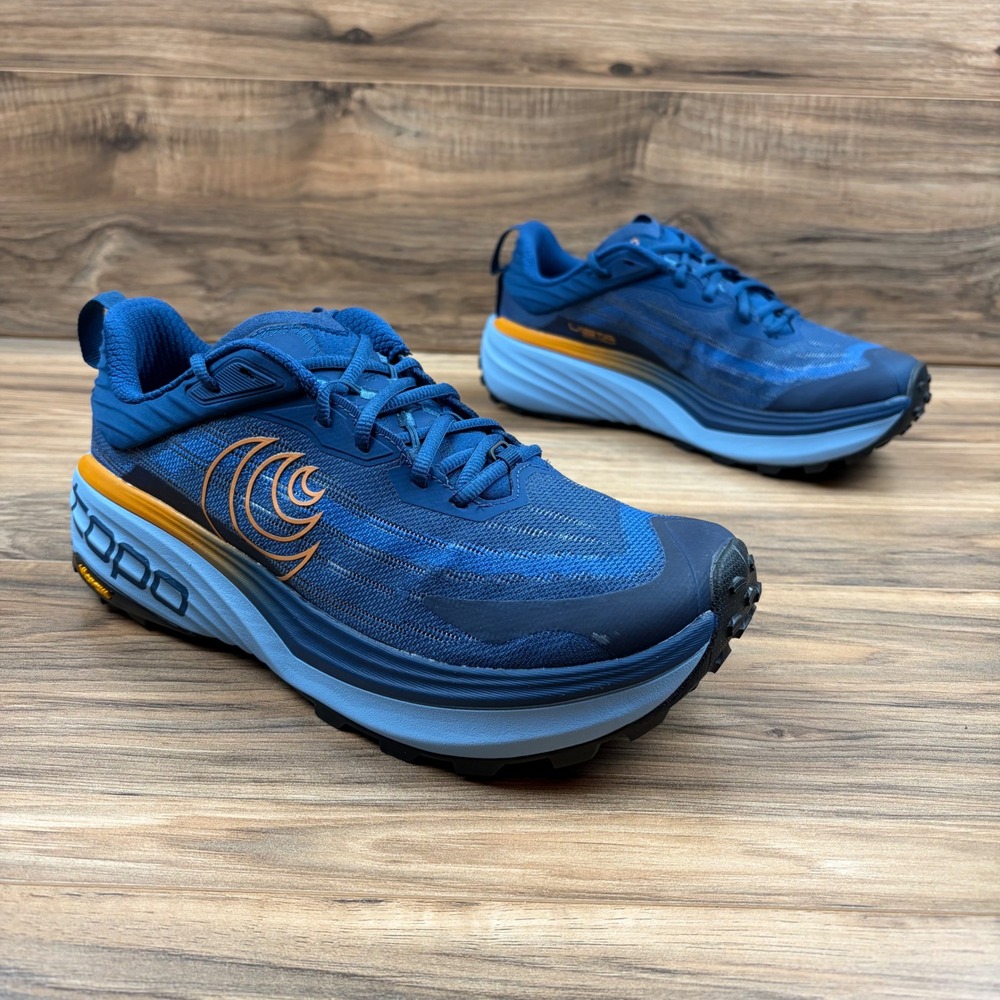 Topo Athletic Vista Mens 8 Max Cushion Trail Running Shoes Vibram Blue Orange